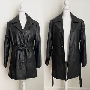 Vintage Black Leather Trench Coat Jacket by Ambition New York
